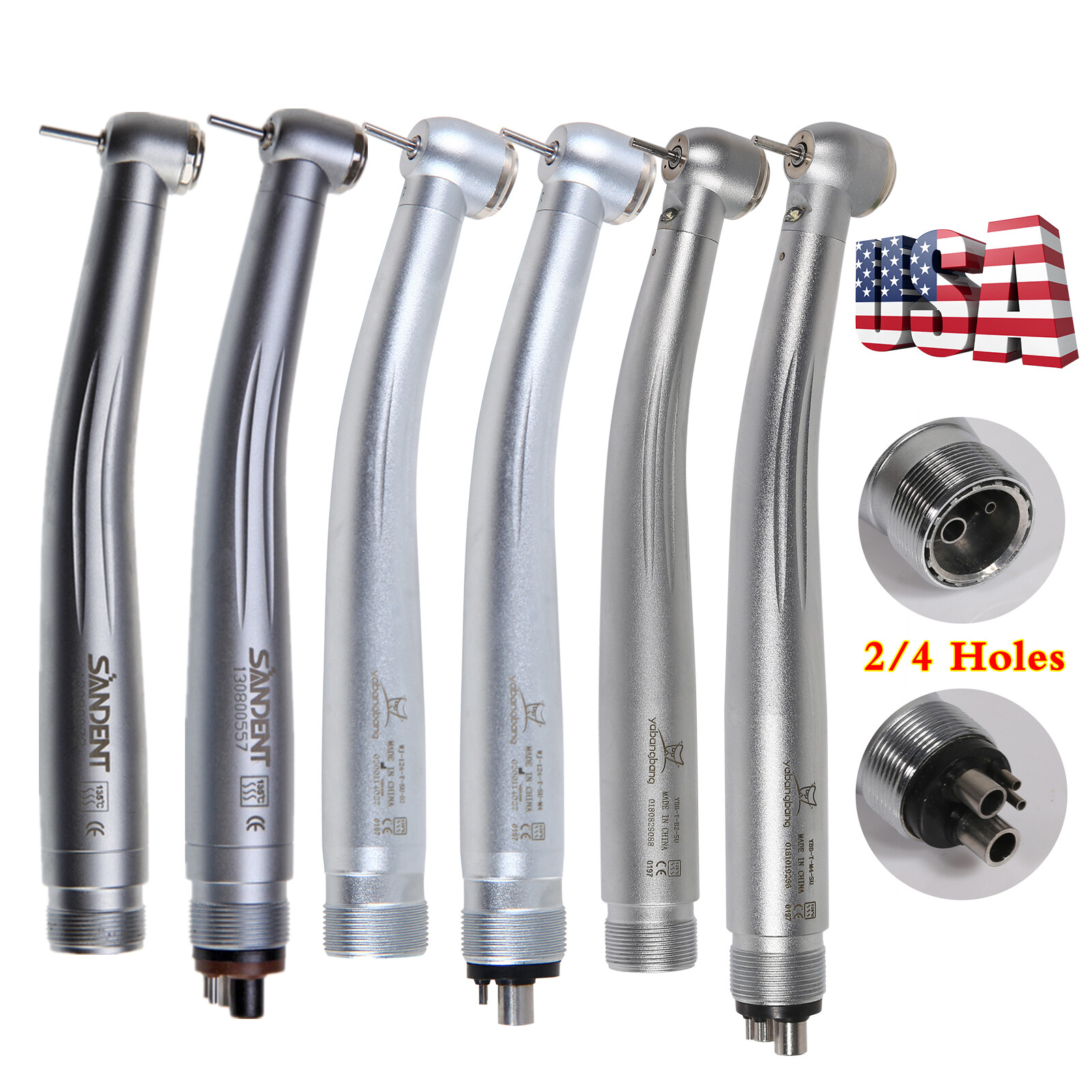 Dental Fiber Optic LED Handpiece Fast High Speed 2/4/6 Hole Turbine Fit KaV NSK