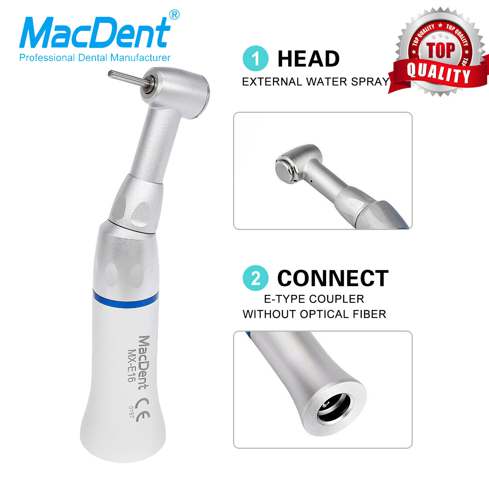 MacDent MX-E16 Dental Push Low Speed Contra Angle Handpiece Fit NSK 1.6mm burs A
