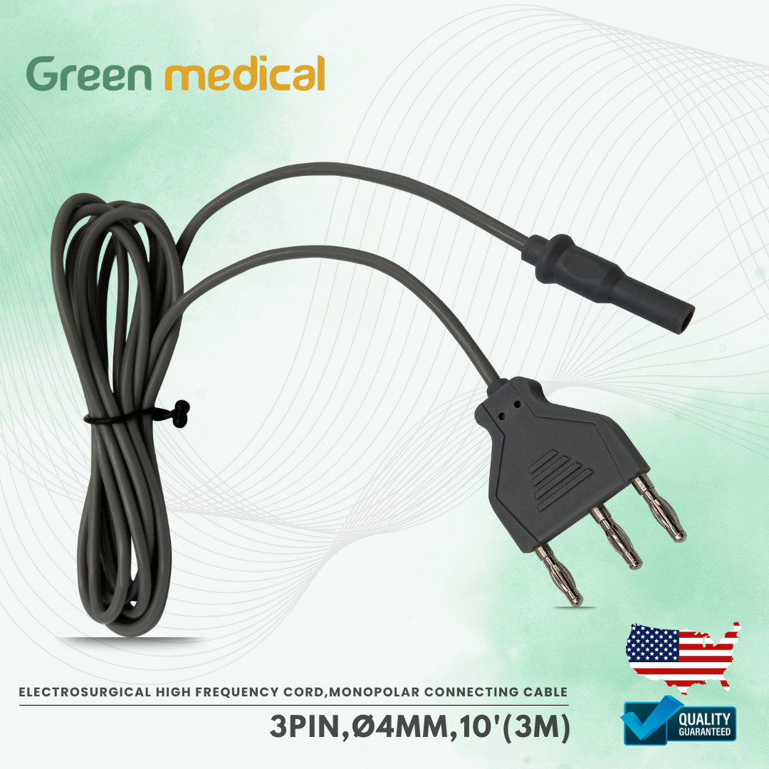 Electrosurgical High Frequency Cord,Monopolar Connecting Cable,3Pin,ø4mm,10′(3m)