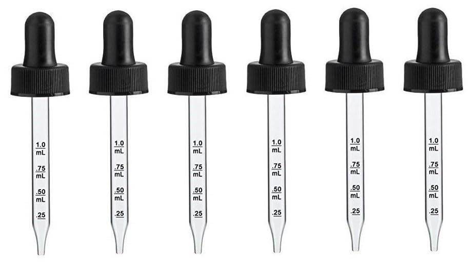20 Pack Black Plastic Dropper Caps with Glass Pipette for 1 oz/30 ml Bottles