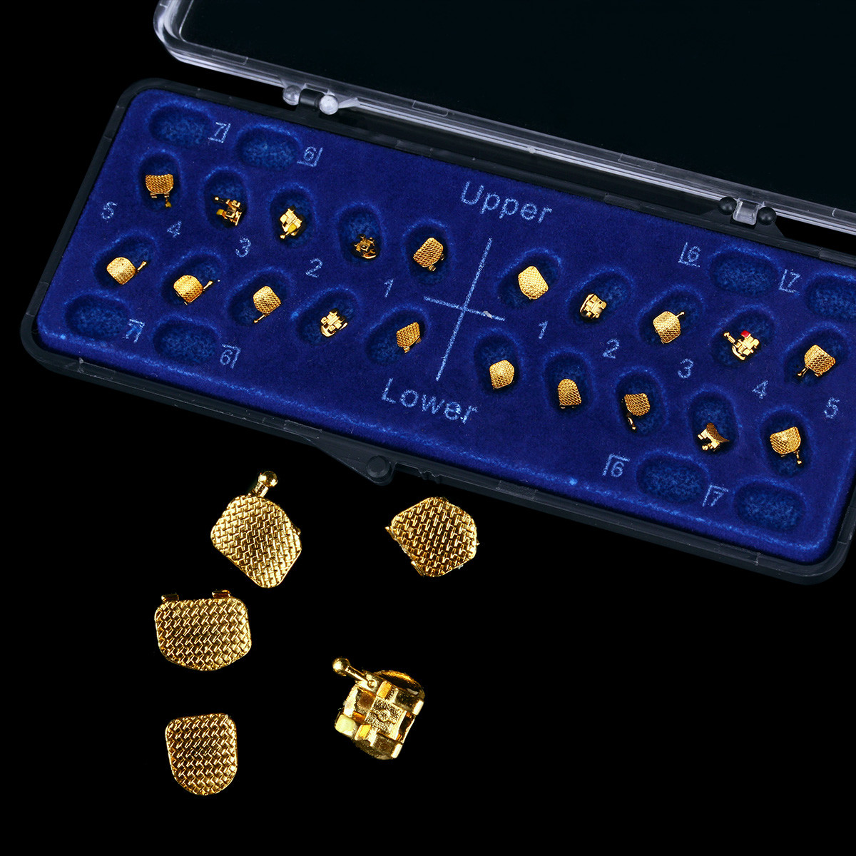5 Packs Dental Bracket Braces 24K Gold Plated Orthodontics MN 022 MBT 3.4.5 Hook