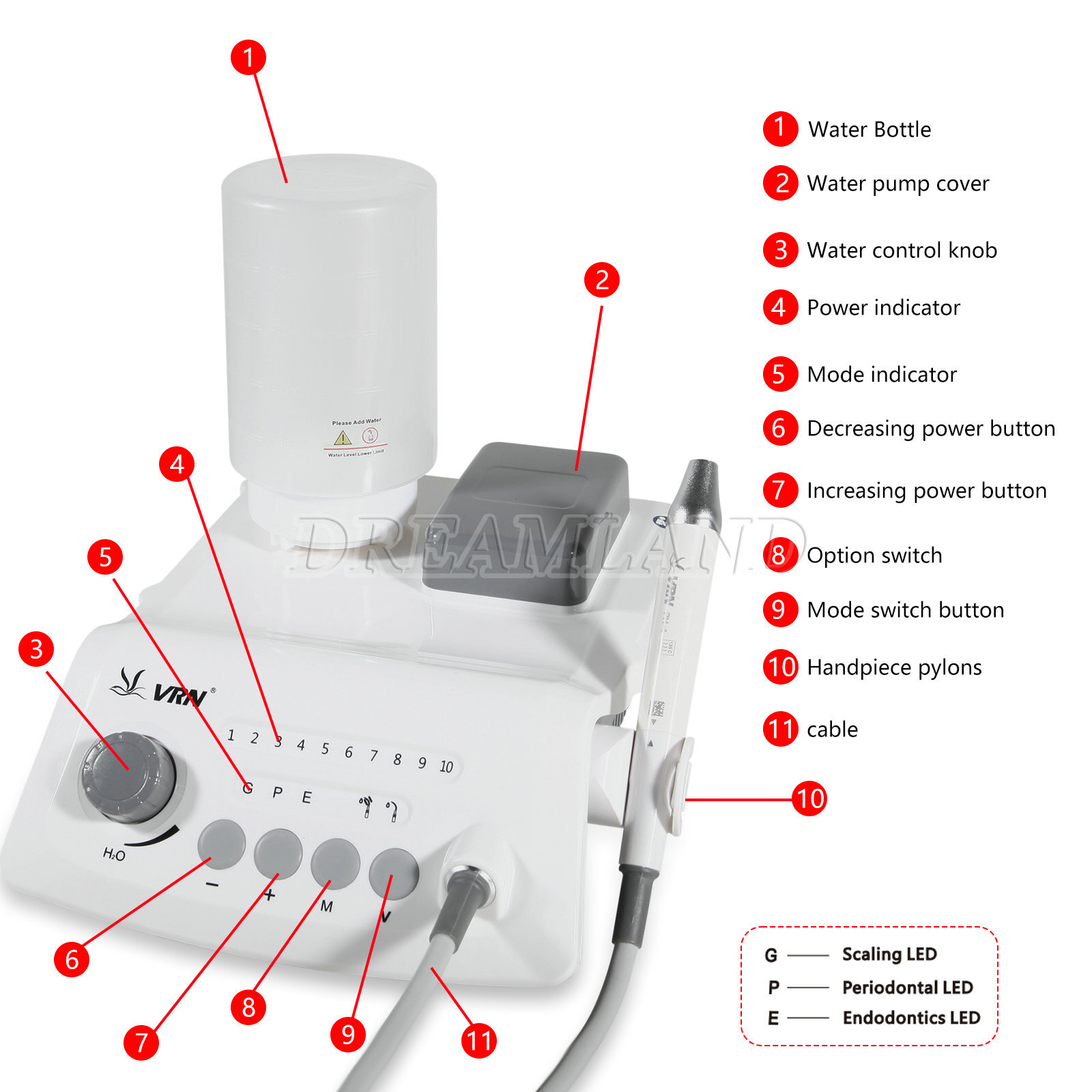 Dental Wireless Digital Ultrasonic Scaler w/ LED Detachable Handpiece VRN-A8 FDA
