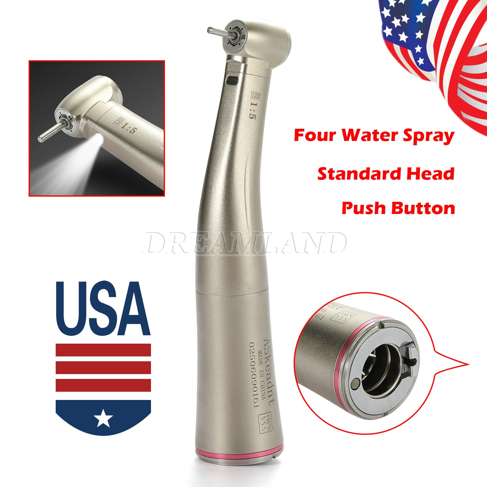 ASKEADNT 1:5 Electric Increasing Fiber Optic LED Contra Angle Handpiece Standard