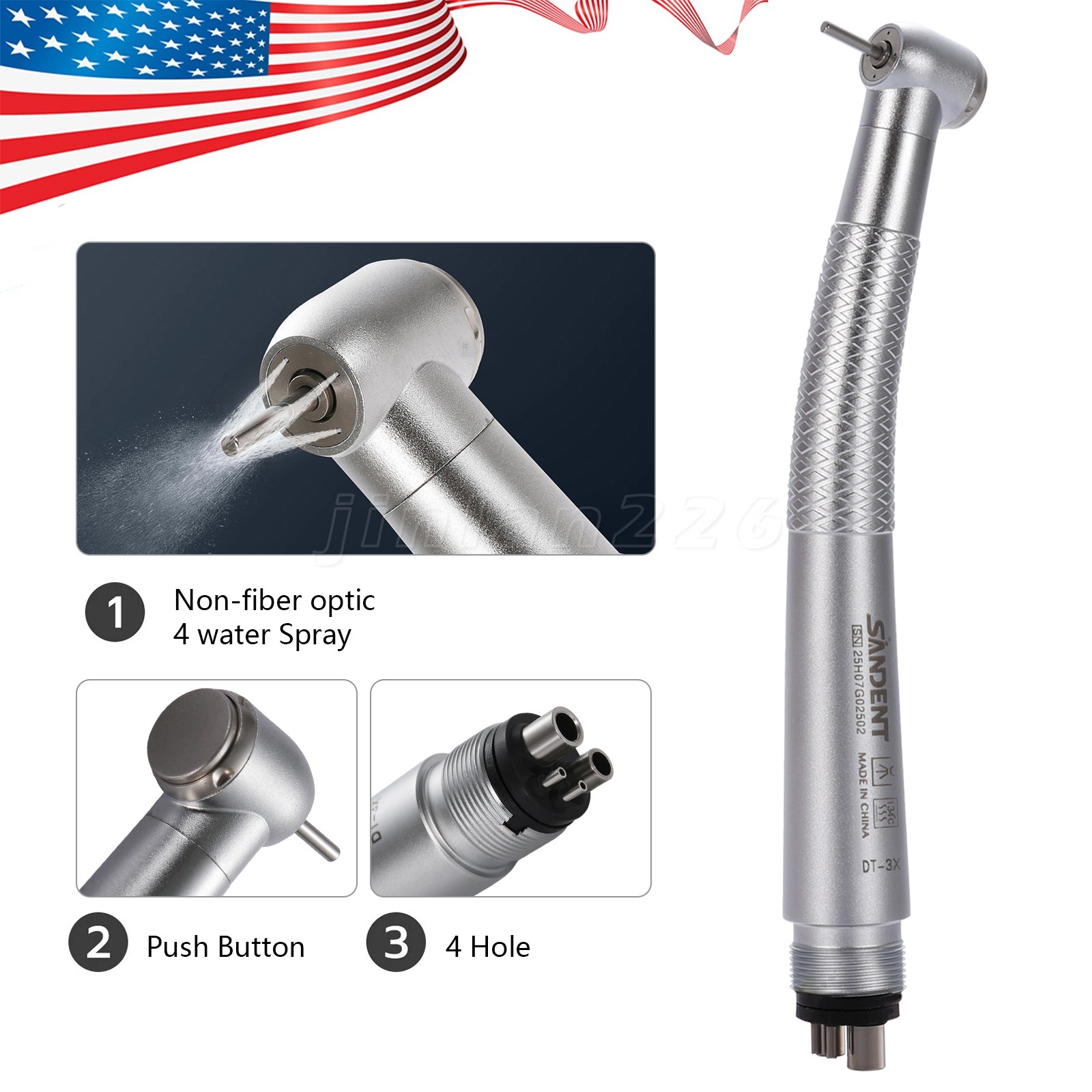 1-100 SANDENT Dental High Speed Handpiece Push Button 4 Water Spray 4Holes