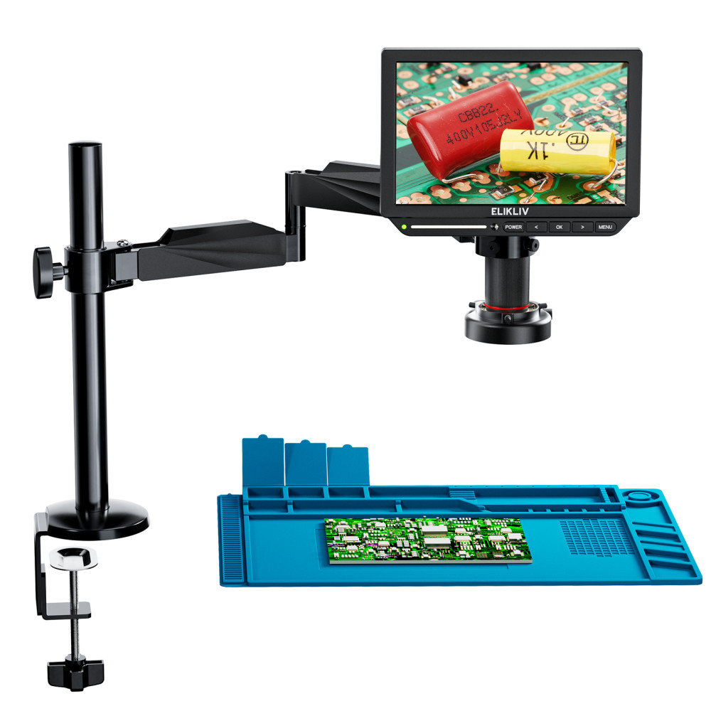 Elikliv 4K Soldering Digital Microscope 2000X 10.1” 52MP & Flexible Arm Stand