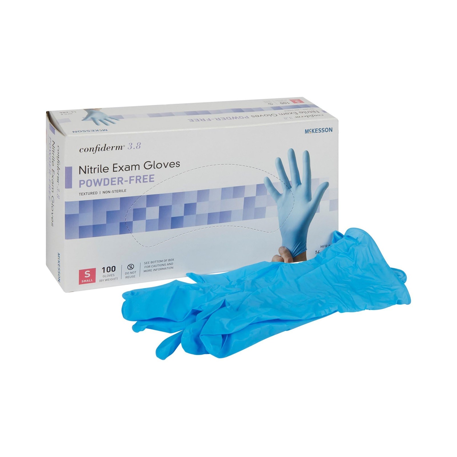 McKesson Confiderm 3.8C Nitrile Exam Gloves, Small (Pack of 100), Blue