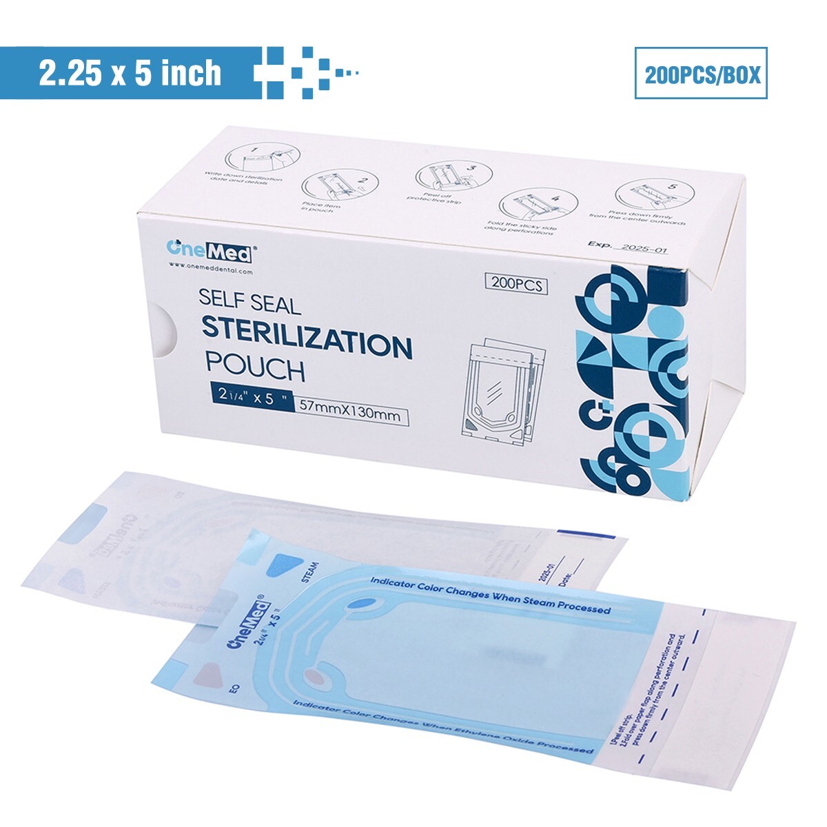 1000 OneMed Self-Sealing Sterilization Pouch 2.25″x5″Dental Medical Sterile Bags