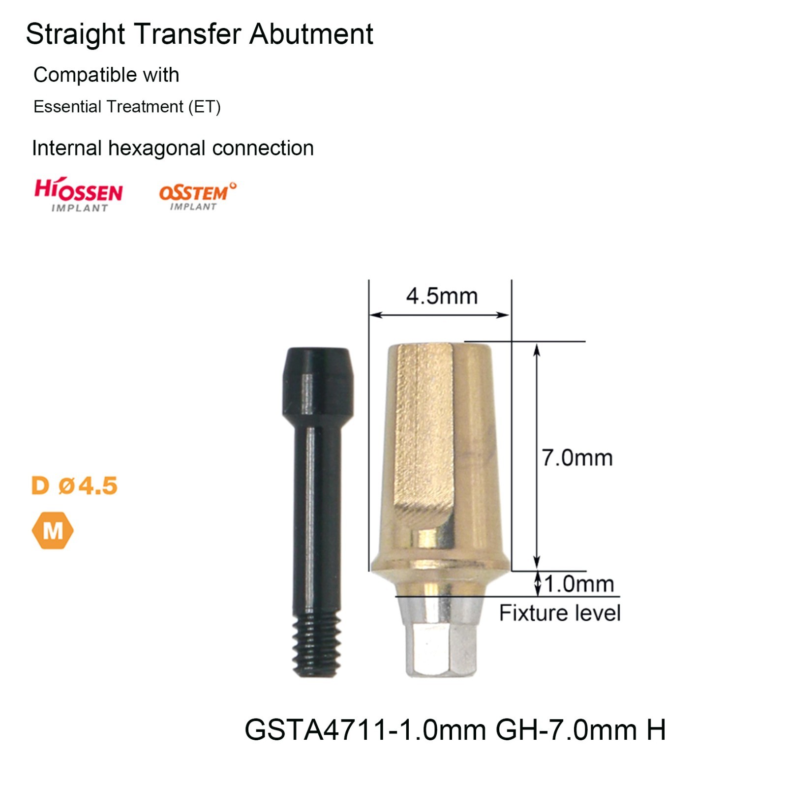 US Dental Straight Transfer Abutment Hiossen Mini replica screw 1-5.0mm conical