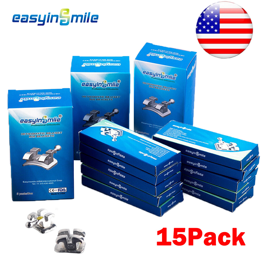 15packs Orthodontic Brackets Dental MBT/ROTH 022 3/345 Hooks MINI Metal Braces