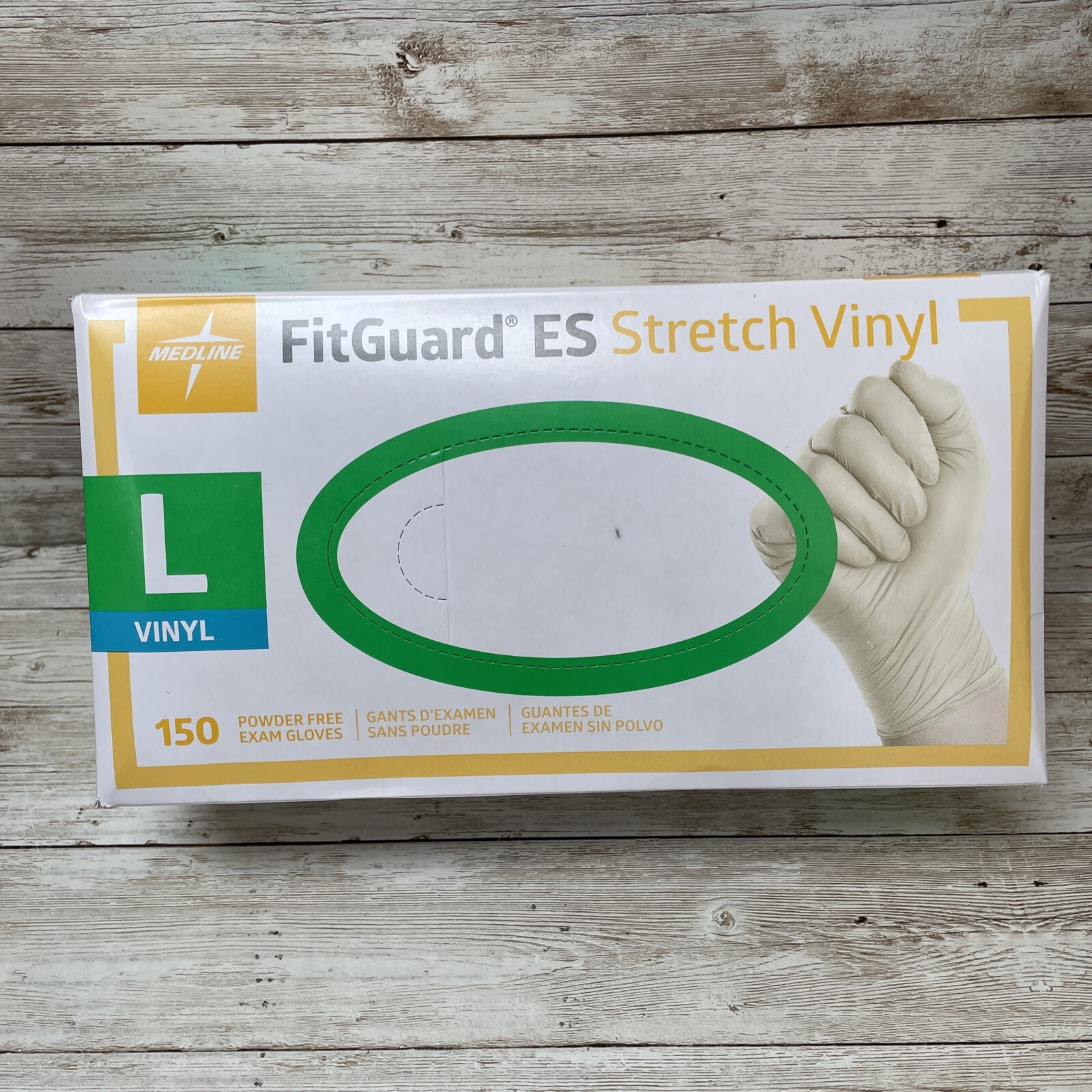 1 *DENTED* Case MEDLINE FITGUARD ES Stretch Vinyl Exam Gloves Size: LARGE 1500ct