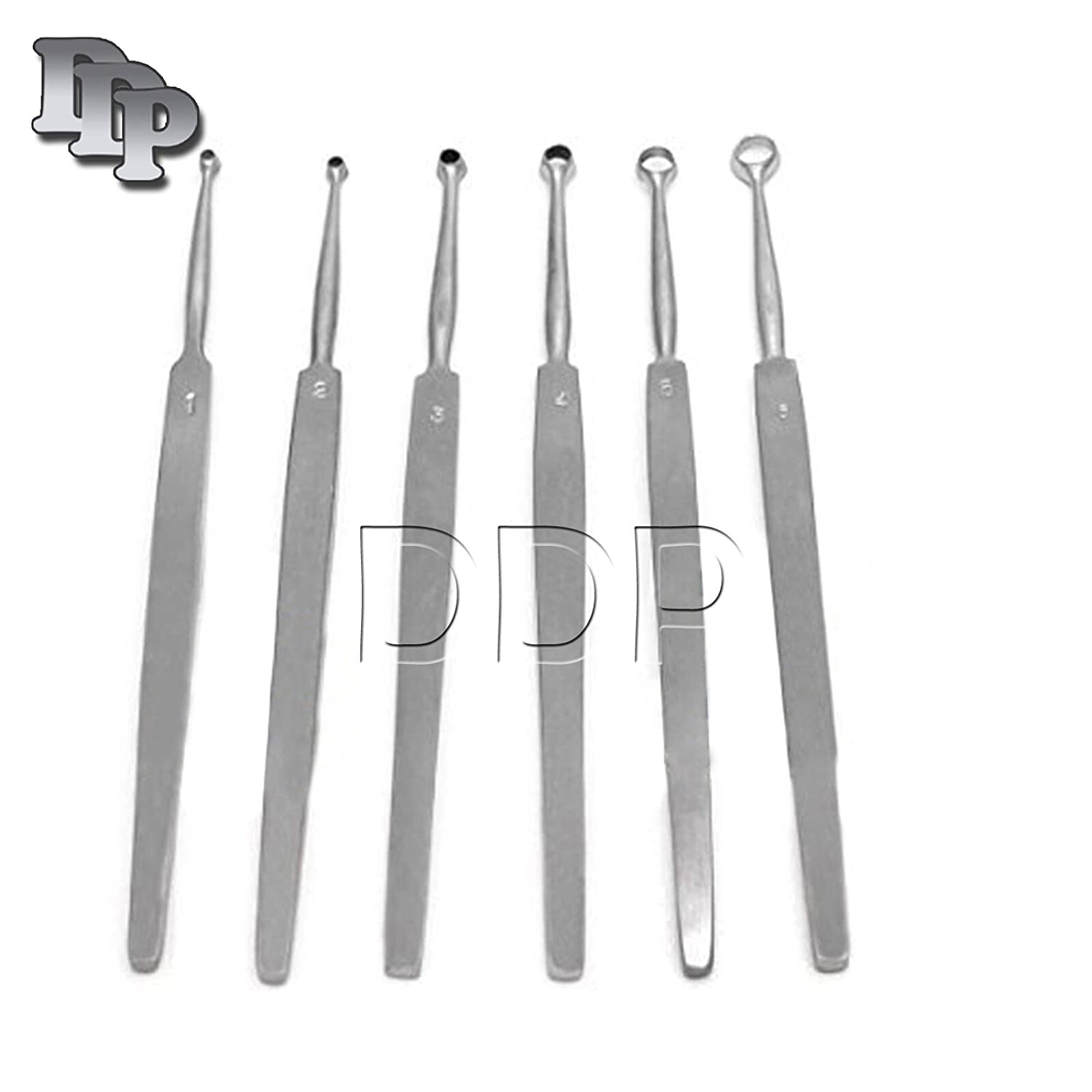 Fox Dermal Curettes Dermatology 1mm,2mm,3mm,4mm,5mm,6mm ENT 6 Pcs Instruments