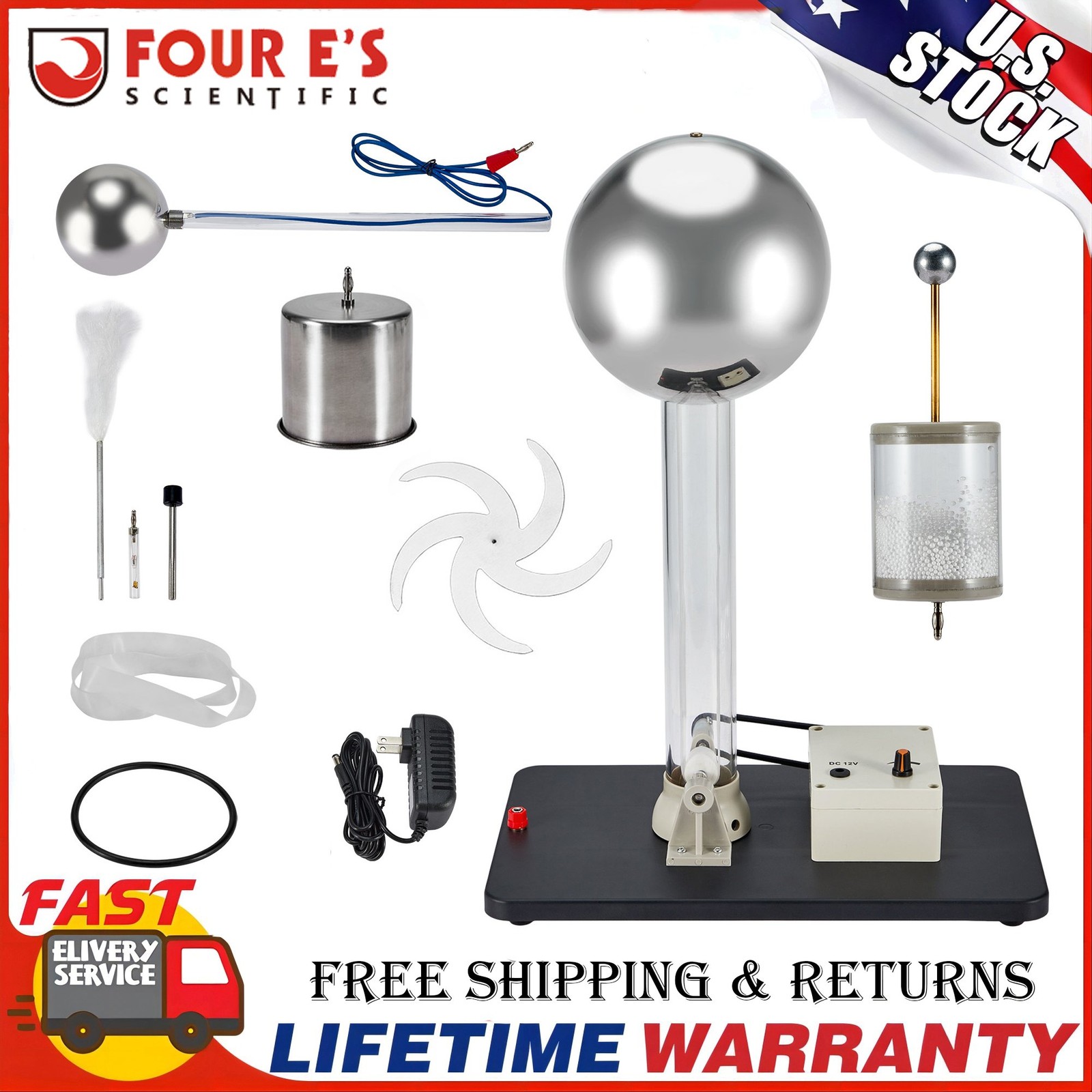 Labs Van De Graaff Generator – Motor Driven220/240V, w/ Base, Accessories New