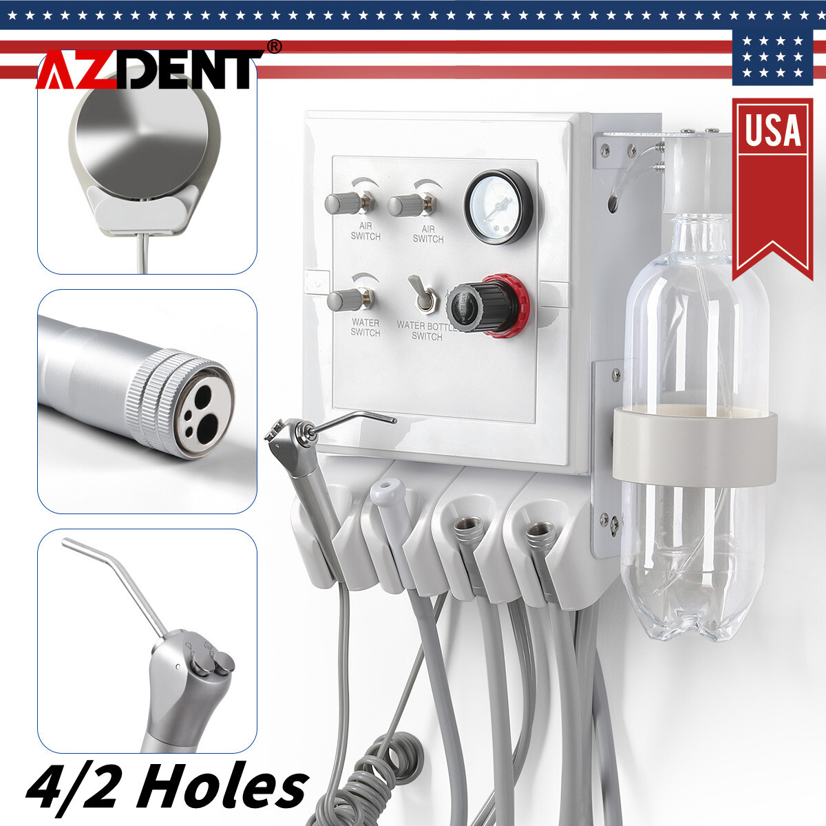 Dental Portable Turbine Unit Weak Suction Work with Air Compressor 4Hole / 2Hole