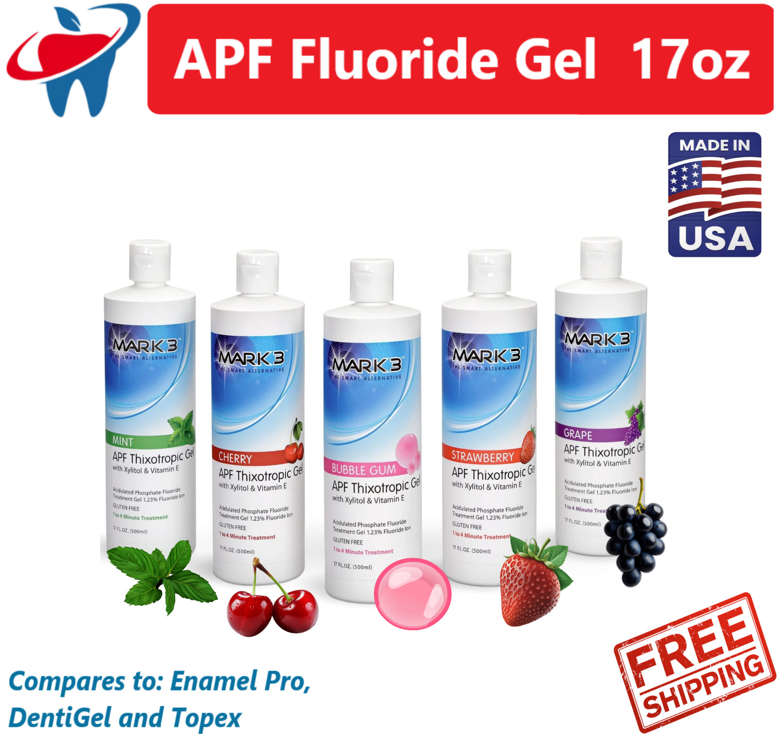 Dental Fluoride Gel Dental APF Thixotrophic Fluoride 1.23% 17 oz., 1-5 Pack USA