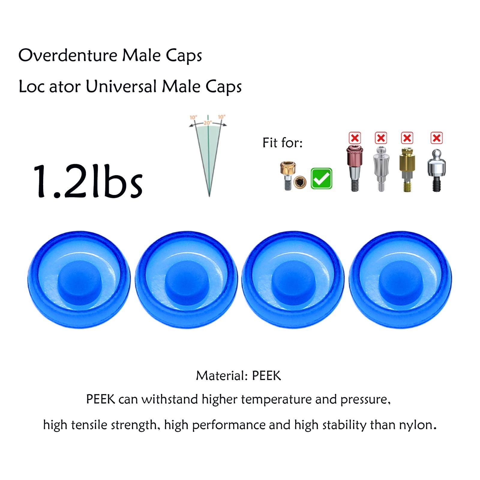 Dental Overdenture Locator Implant Abutment Retention male Cap processing Insert