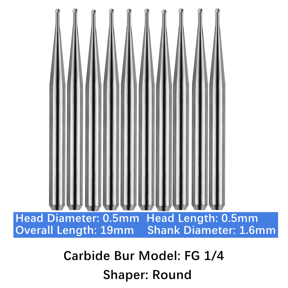 Vakker 10pc Dental Carbide Burs for High Speed Handpiece FG Friction Grip 19mm