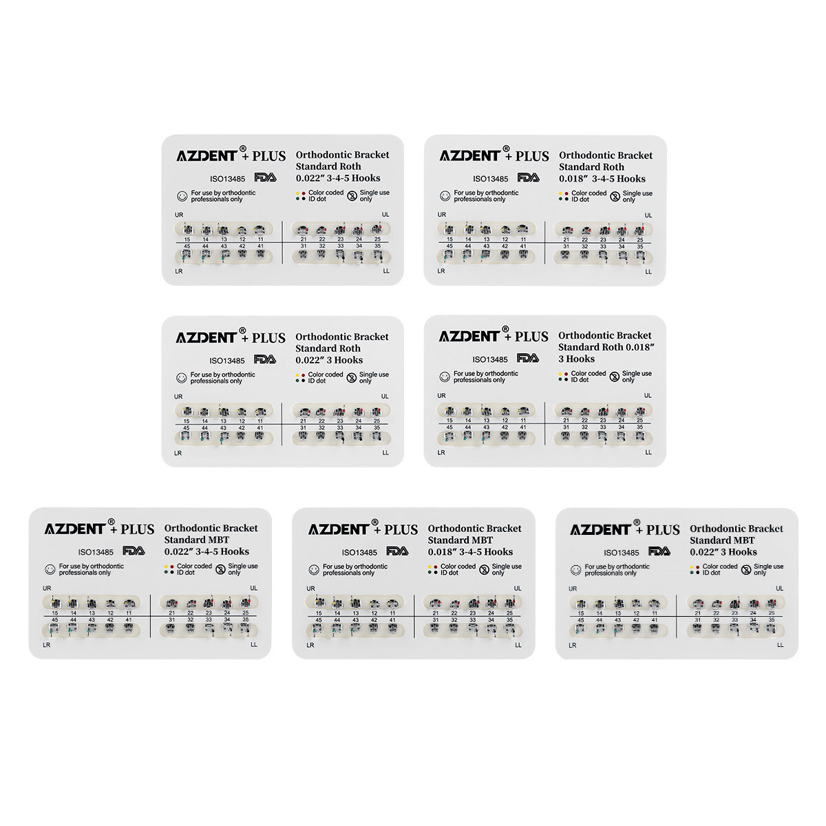AZDENT PLUS Dental Orthodontic Brackets Braces Mini/Standard Roth/MBT 022/018