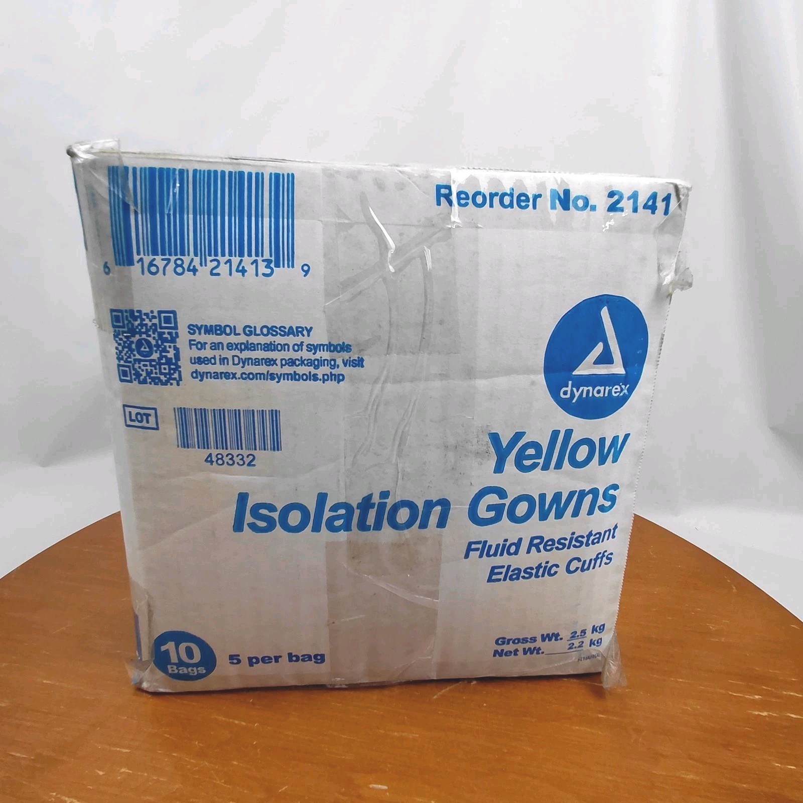 Dynarex 2141 Disposable Isolation Gown Fluid Resist Elastic Cuff Yellow 50 Count