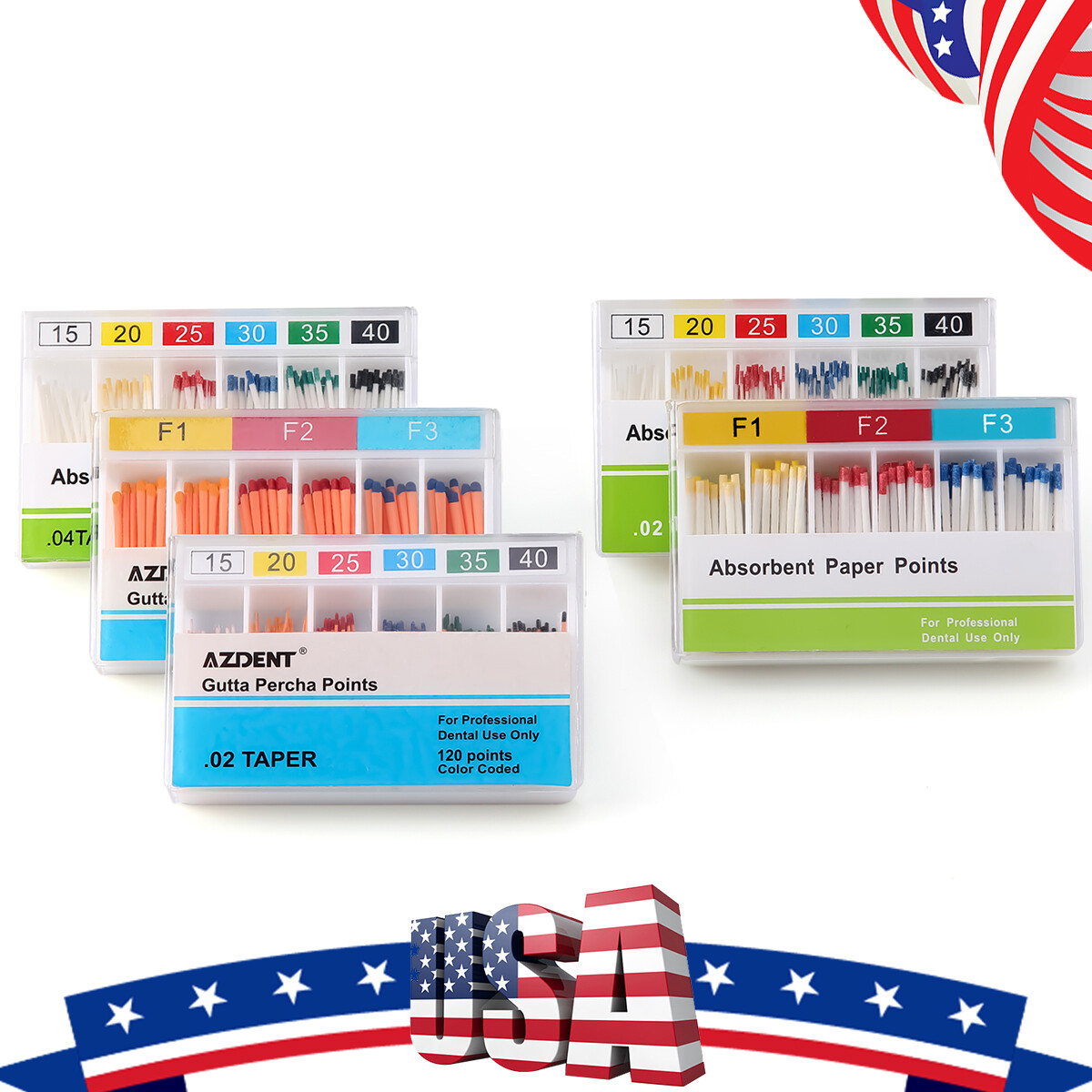 AZDENT Dental Endo Absorbent Paper Points 0.04/0.02 15-40#/Gutta Percha F1 F2 F3