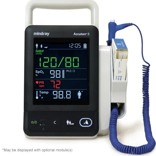 Mindray Accutorr 3 Monitor, NIBP, PR, Nellcor Oximax, SmartTemp, 121-001681-00