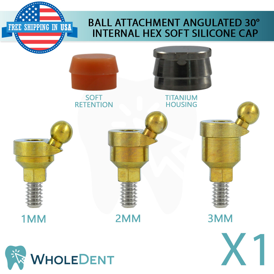 Angulated Ball Attachment 30° Soft Silicone Caps Dental Implant Int Hex