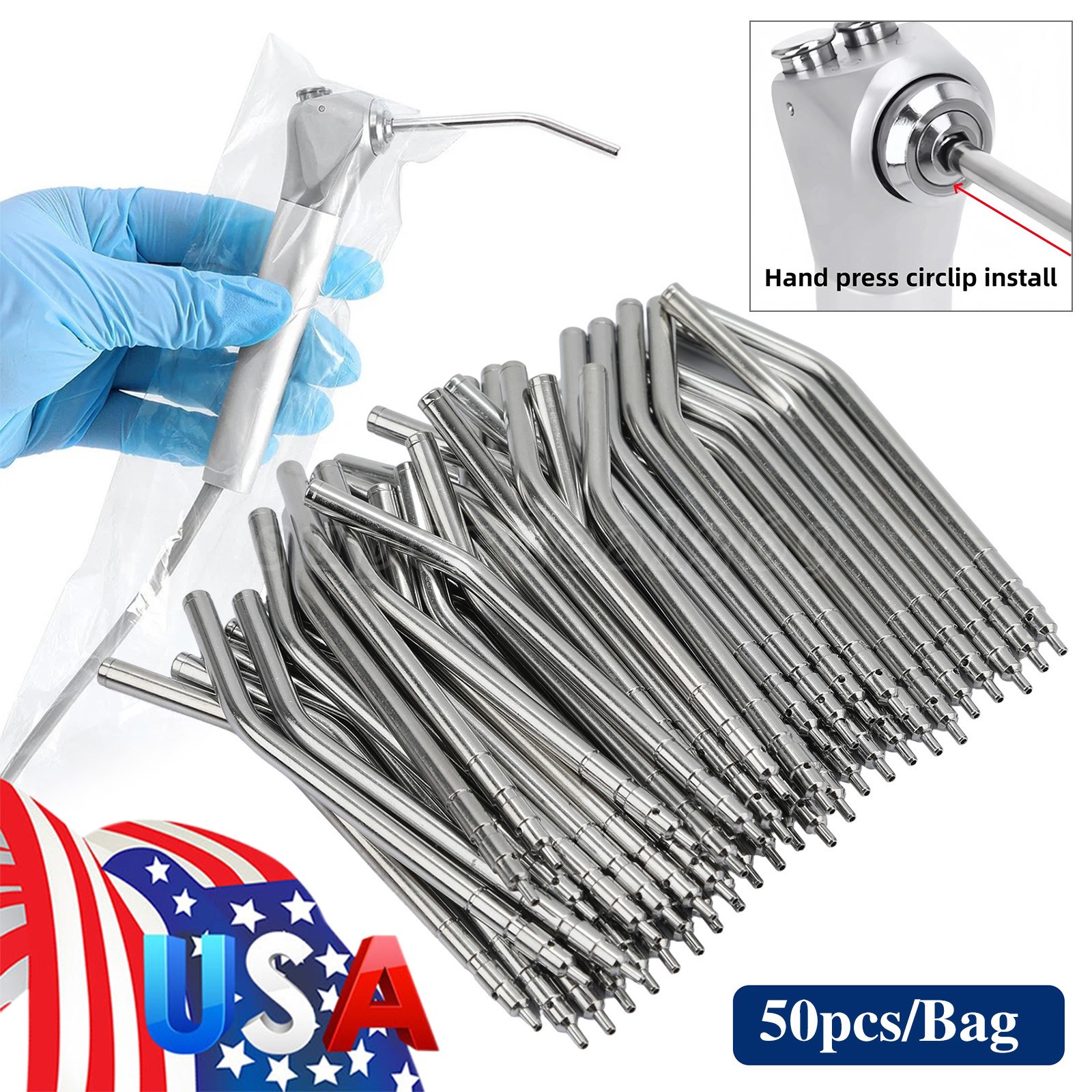 50x Dental Air Water Syringe Spray Nozzles 3-in-1 Alloy Tubes Tips Three Way ns