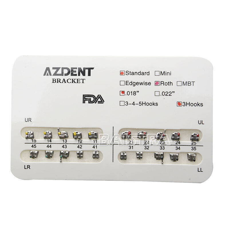 10 Packs AZDENT Dental Ortho Brackets Braces Metal Mini MBT/Roth.022 Hooks 345