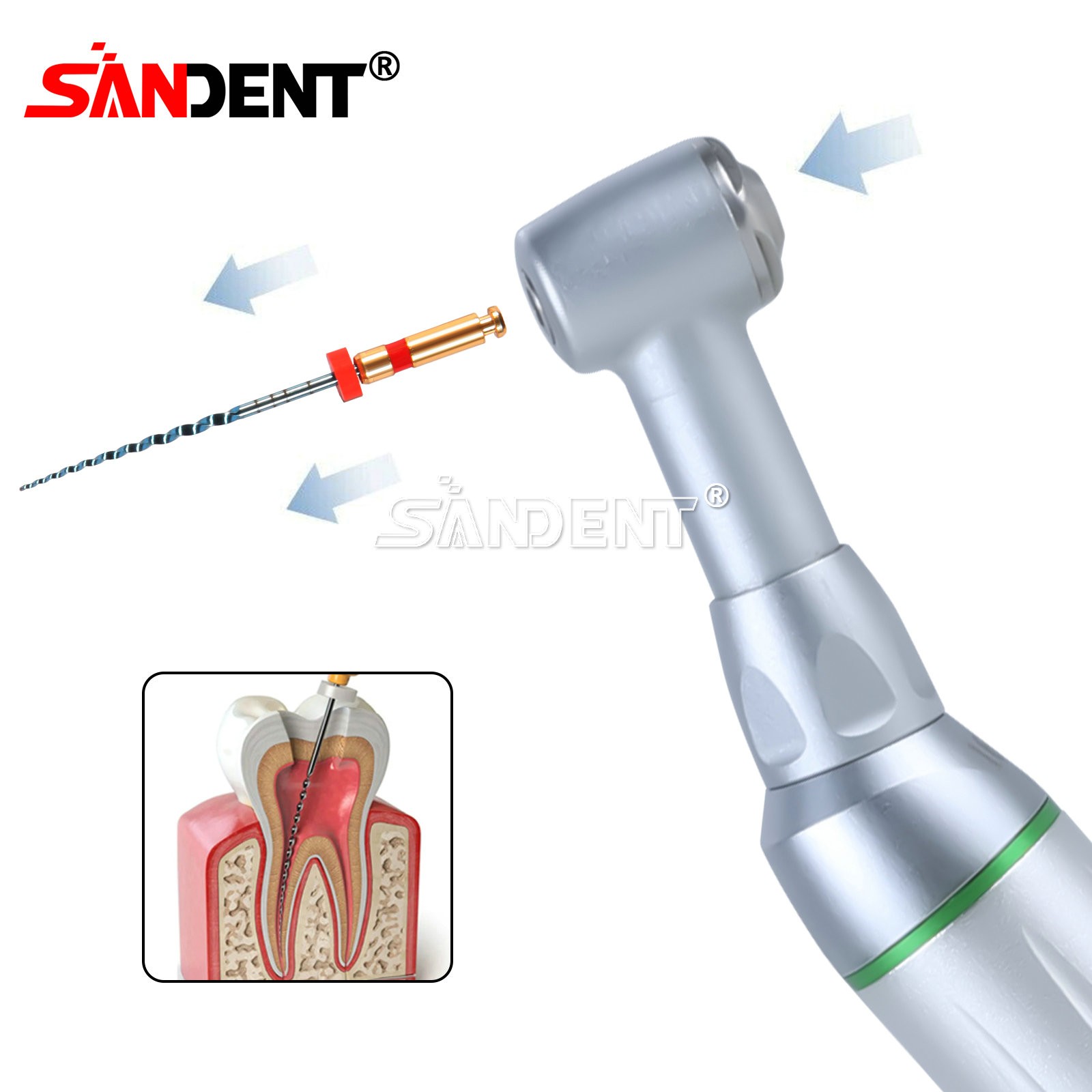 SANDENT Dental 16:1 Reduction Low Speed Contra Angle Handpiece Push Button