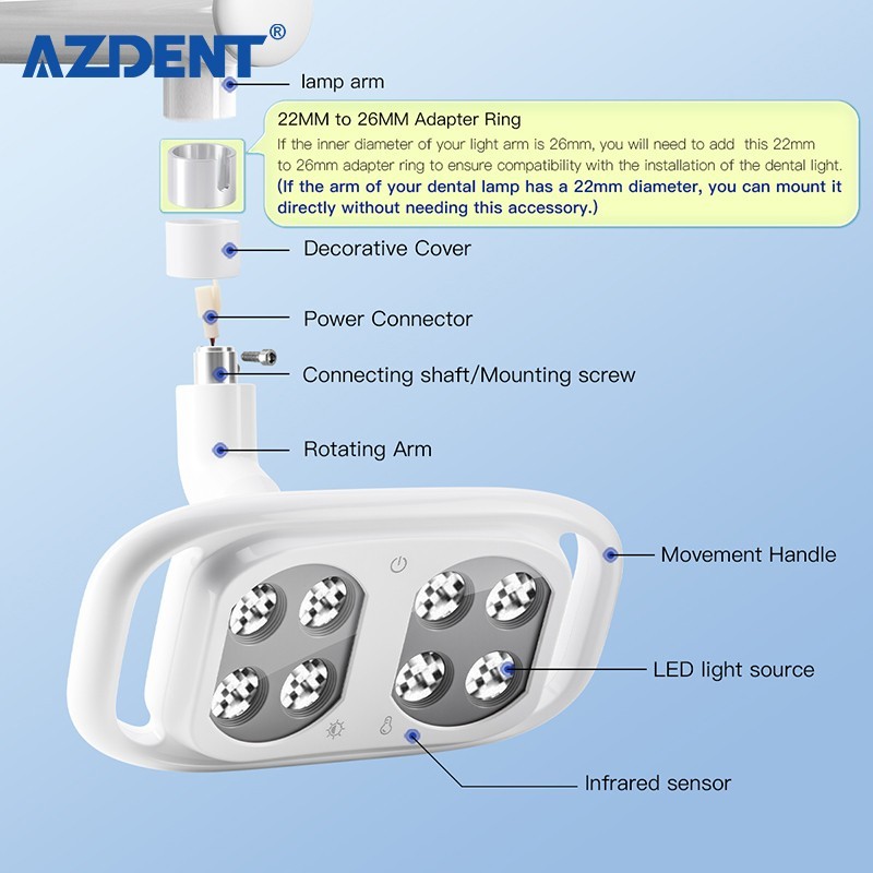 10W Dental 8 LED Lamp Oral Light Lamp Ra95 For Unit Chair 5-level adjustable