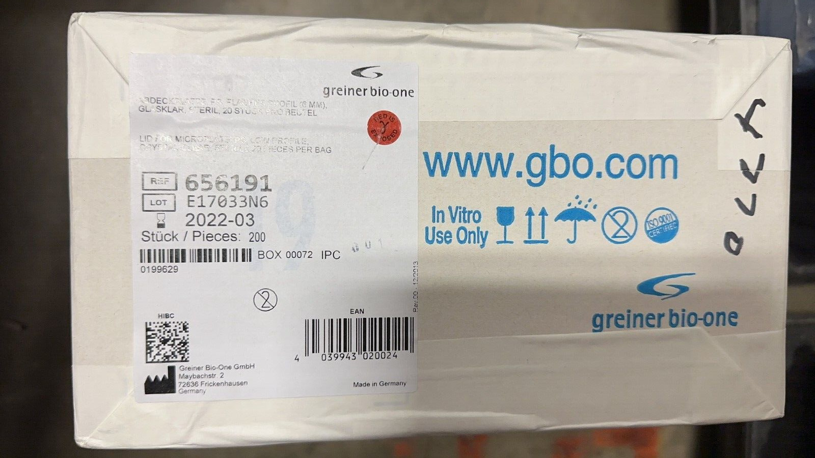 Greiner 656191 Bio-One Low Profile Polystyrene Microplate Lids, 200/case