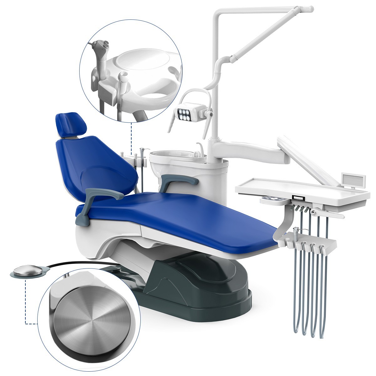 Dental Chair Unit Computer Controlled DC Motor Integral Blue PU+ Stool