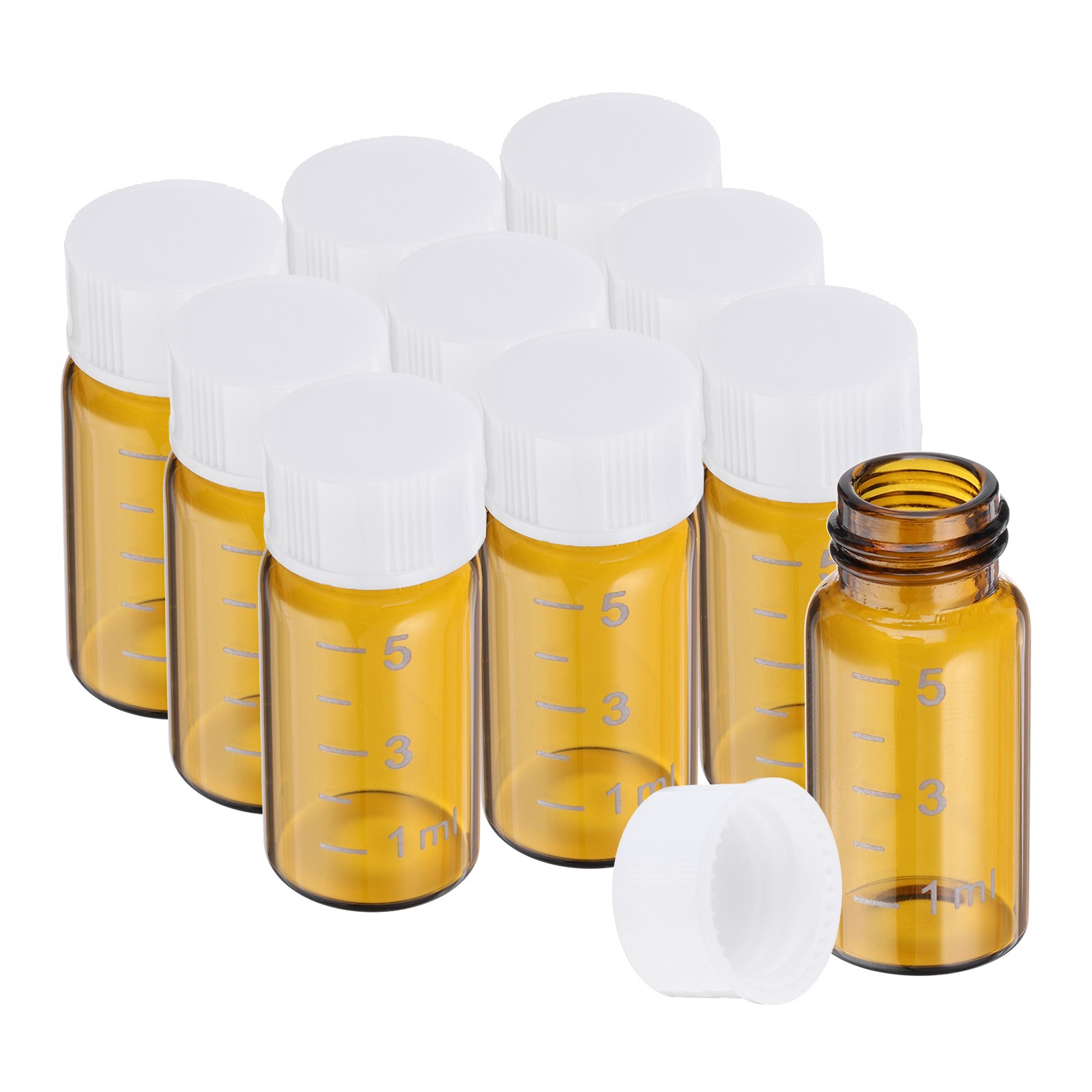 10pcs 5ml Small Brown Glass Vials with White Screw Cap Glass Graduated
