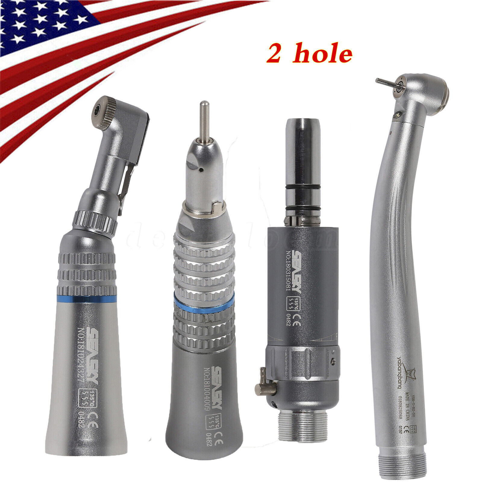 NSK Style Dental LED High Speed Turbine +Low Speed Handpiece Kit 4/2 HOLES USA