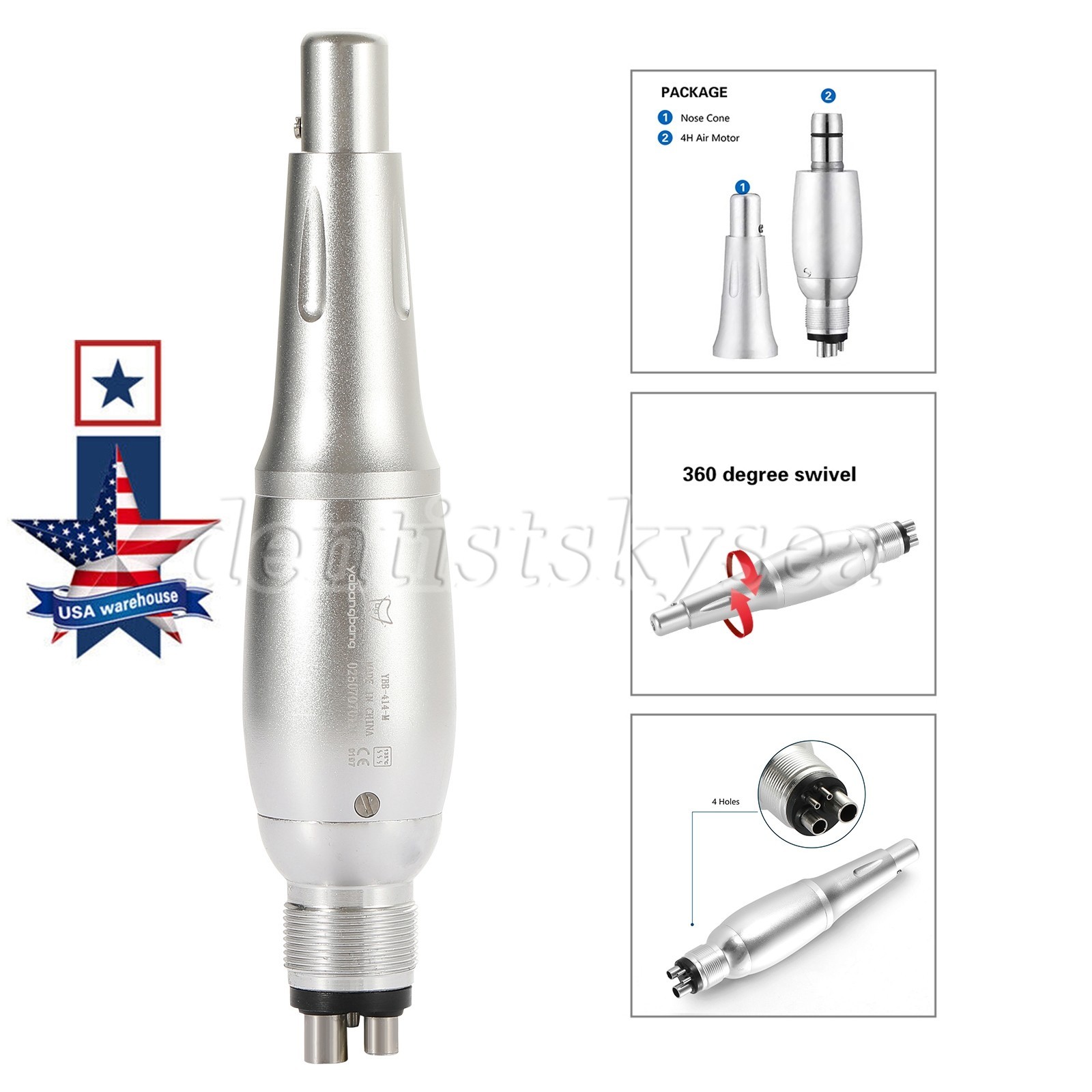Dental 4:1 Hygiene Prophy Handpiece 360° Swivel Straight Cone Air Motor 4Holes