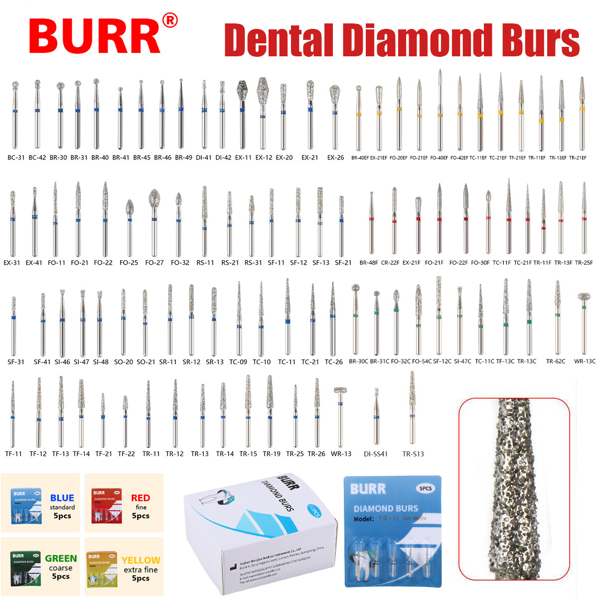 SANDENT Dental Diamond Burs FG 1.6mm for High Speed Handpiece 5Pcs/pack Drills