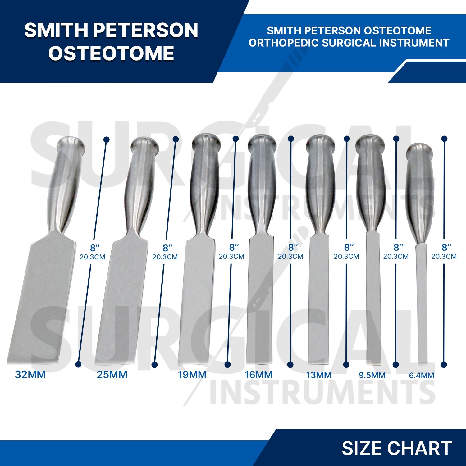 7 Pieces Set of Smith-Peterson Osteotomes Orthopedic Surgical German Grade