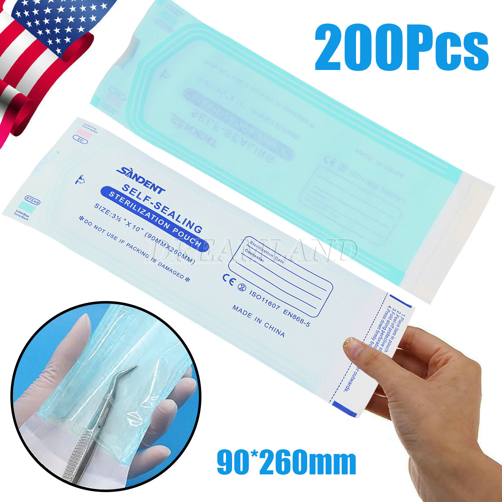 Sterilization Pouches- 3.5 ” x 10 ” Dental Medical Self Seal Pouch Bag 200 Bags