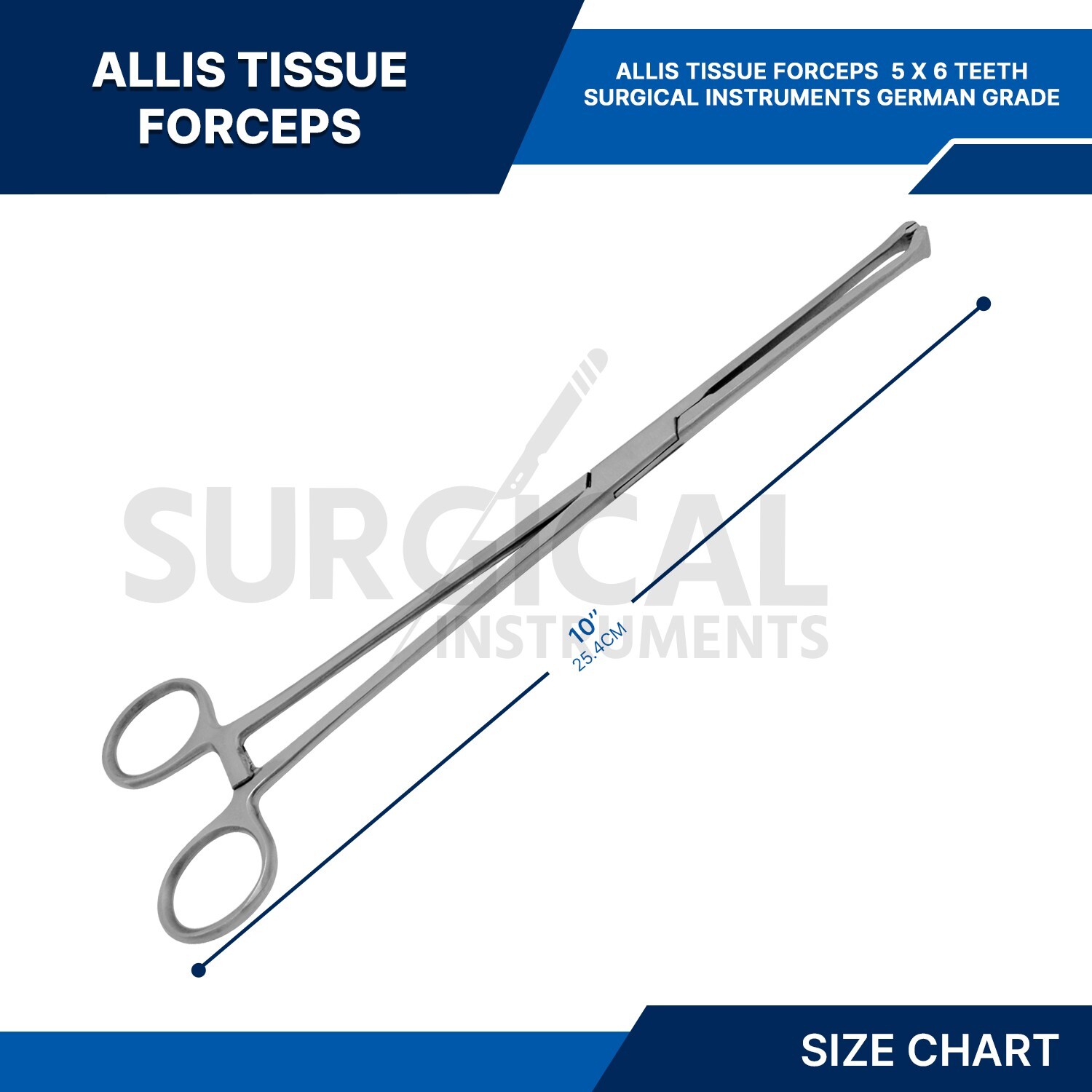 2 Pcs Allis Tissue Forceps 10″ 5 X 6 Teeth Surgical Instruments German Grade