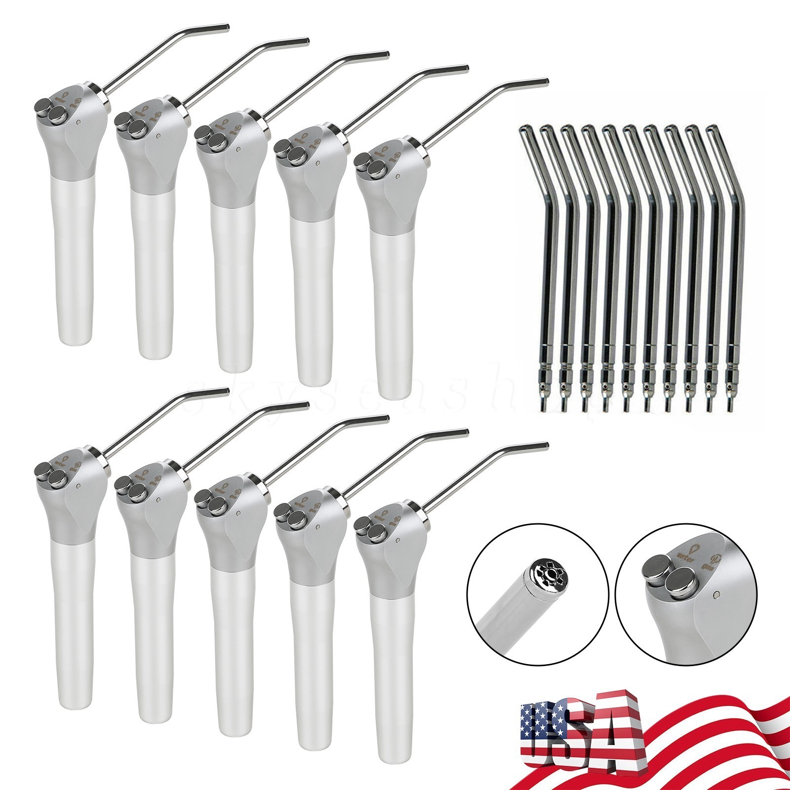1-10 Dental 3 Way Air Water Spray Triple Syringe Handpiece w/ Nozzles Tips Tubes