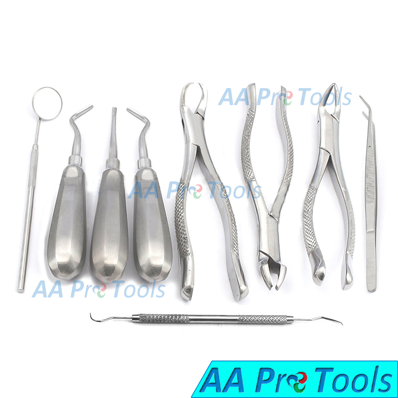 AA Pro: 9 Pcs Dental Surgery Extraction Forceps Elevators Set A+ Quality