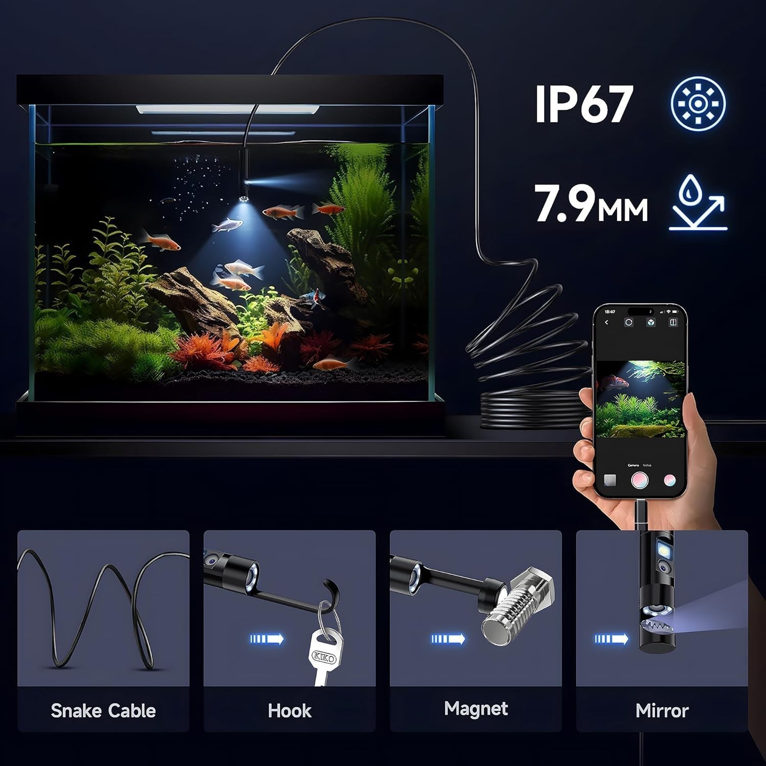 HD Endoscope Inspection Camera Waterproof Plumbing Drain Automotive Borescope