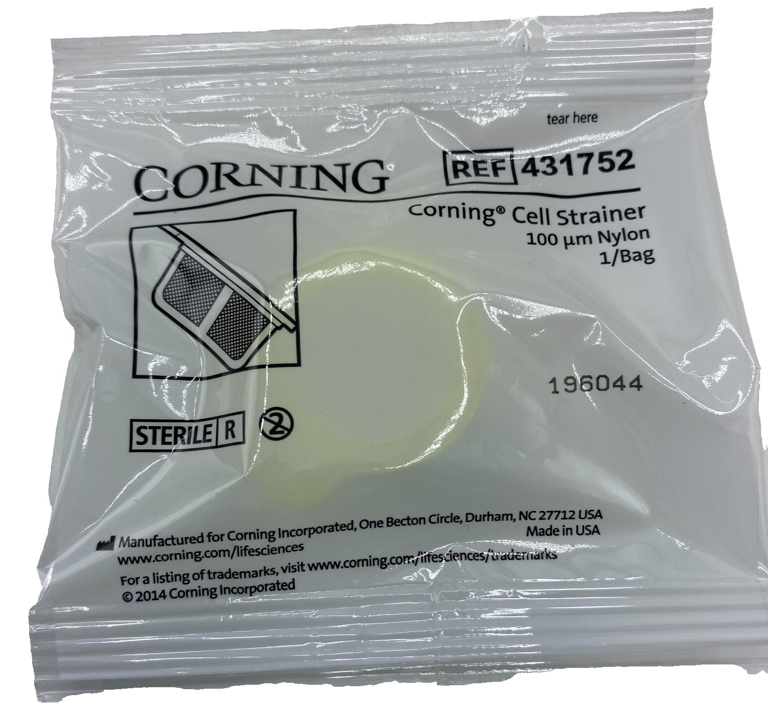 LOT OF 10 CORNING 431752 100µm Cell Strainer, Yellow, Sterile, Nylon 1/Bag New🎯