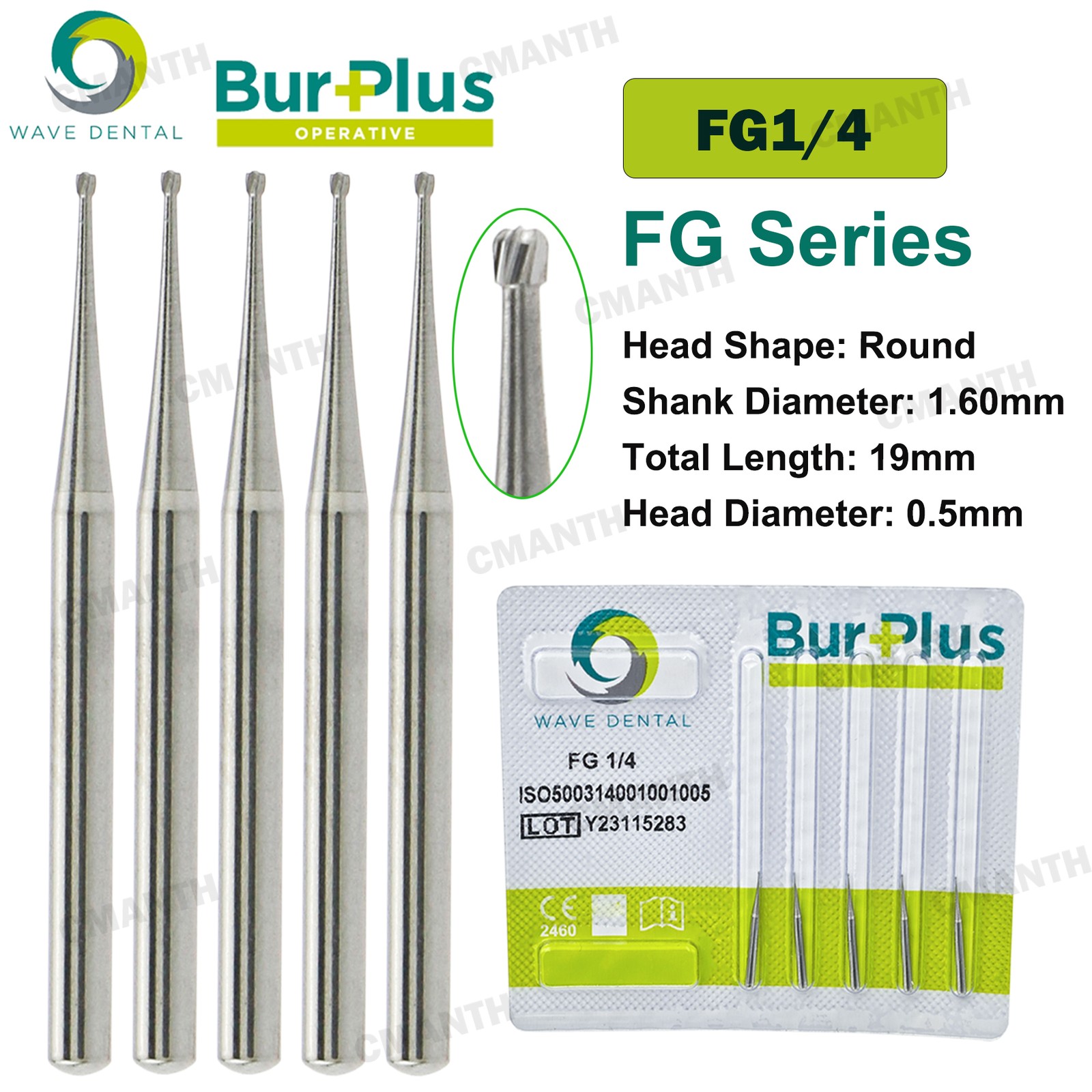 WAVE Dental Tungsten Carbide Burs FG Round Head Handpiece High Speed 5PCS/PACK