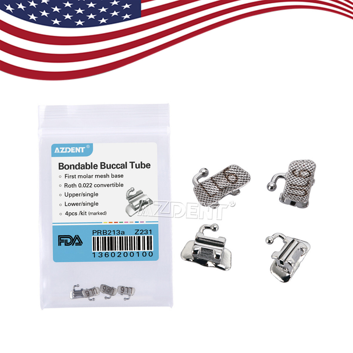 AZDENT Dental Orthodontic 1st Molar Buccal Tube Bondable Convertible Roth .022