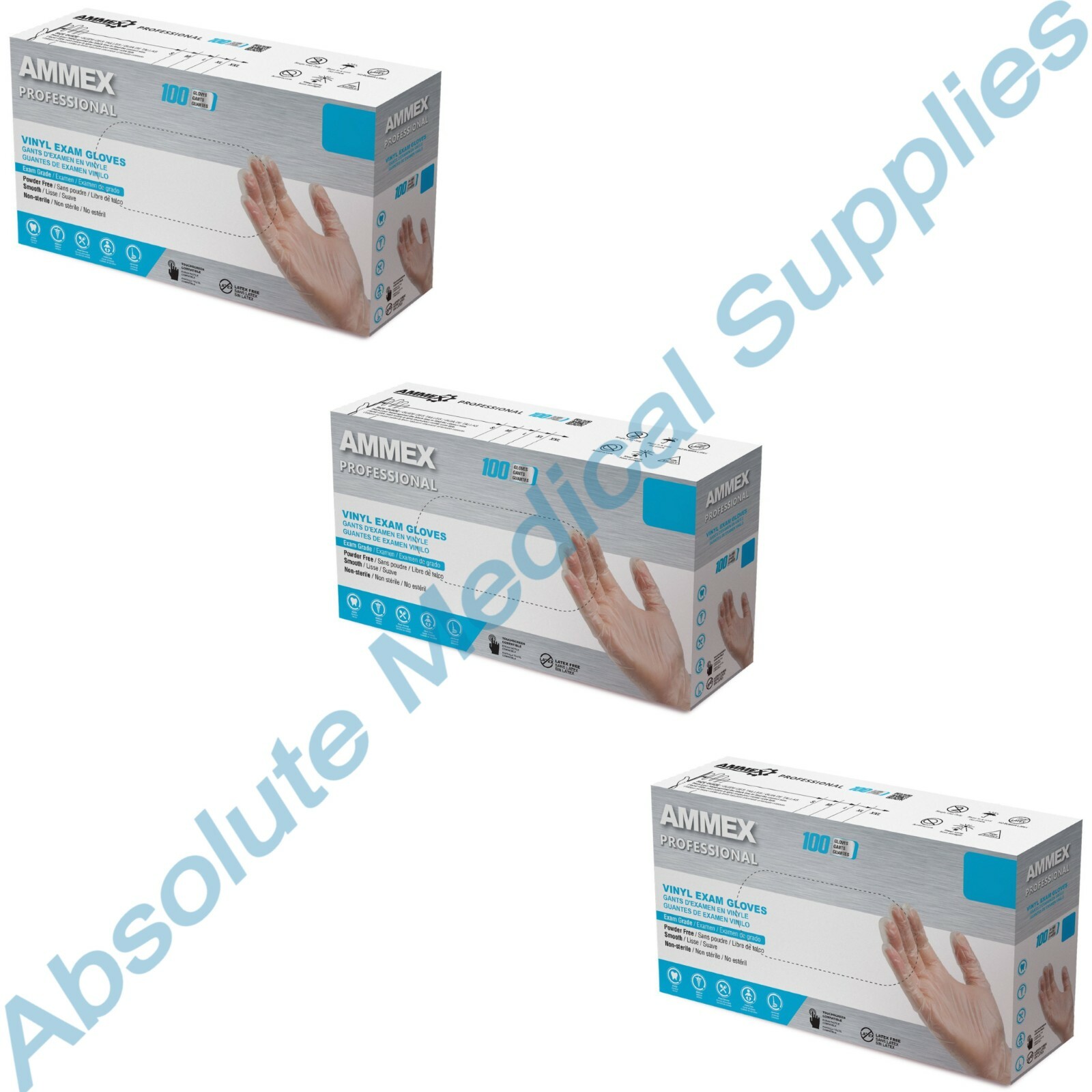 *300-Piece* Ammex Professional Vinyl Exam Medical Gloves Clear Large VPF66100