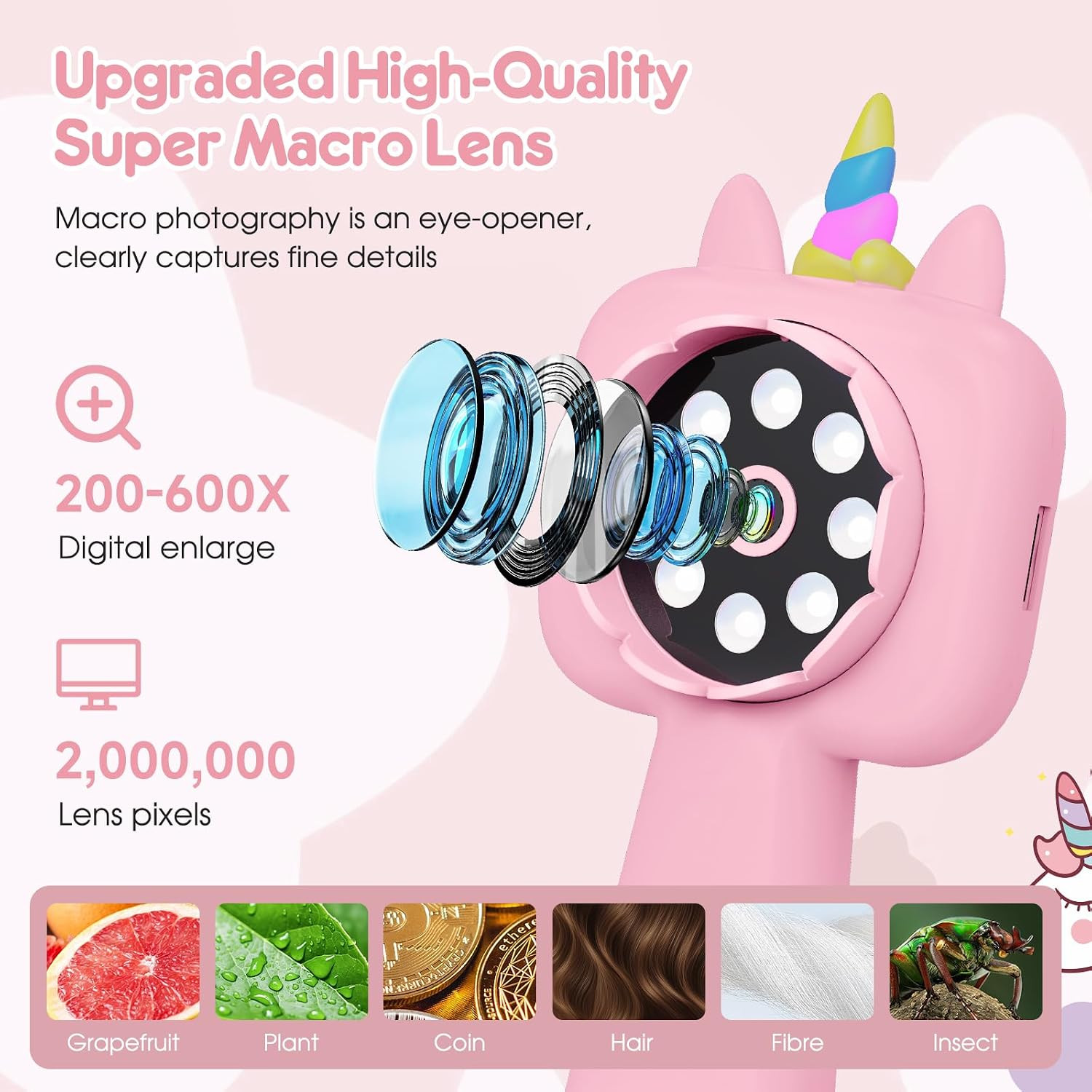 Pocket Magnification Microscope Photo & Video Age 3 4 5 6 7 8 9 10 Girls Boys
