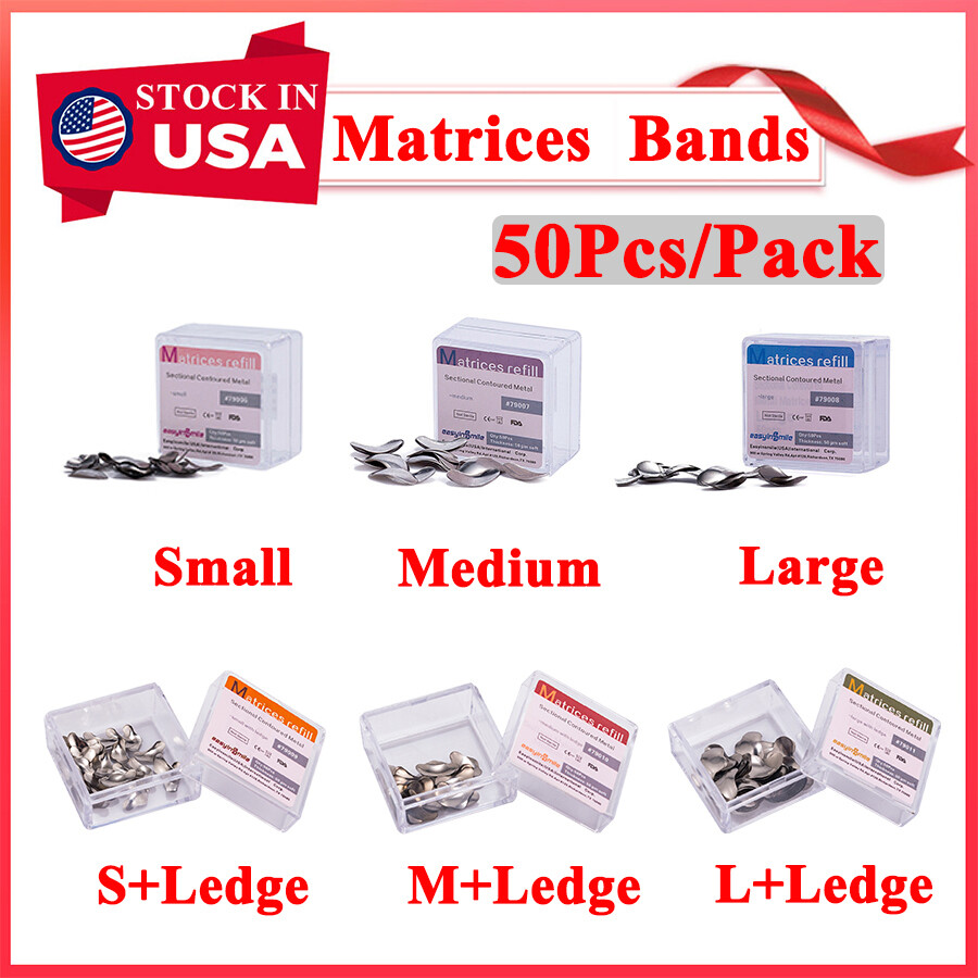 50PC/PK Dental Metal Matrices Sectional Contoured Matrix Refill Soft Bands S/M/L