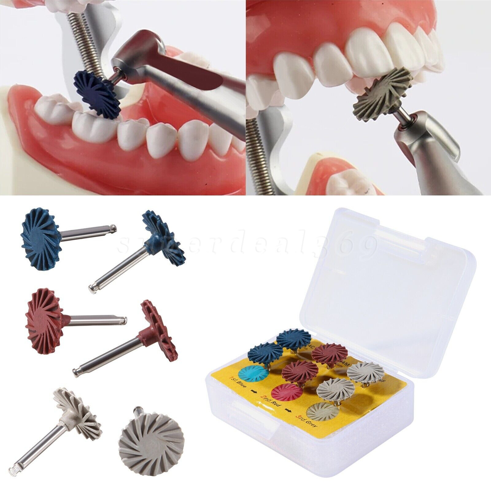 6*Dental Composite Polishing Diamond Burs RA 2.35mm Disc Rubber Wheel Kit ty