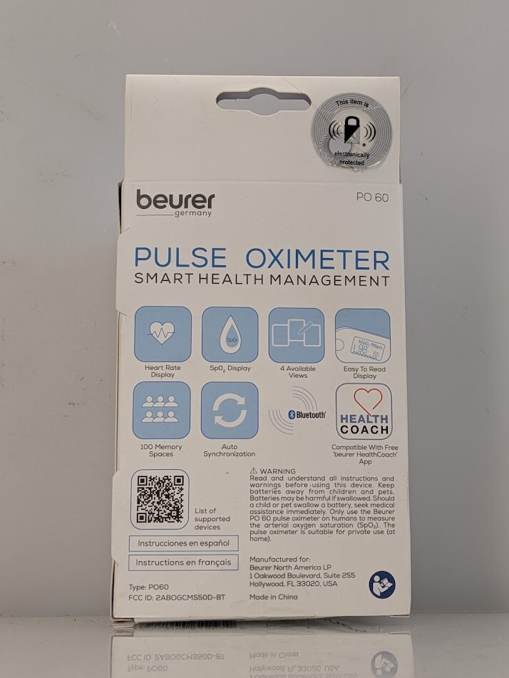 Beurer PO 60 Digital Pulse Oximeter with Bluetooth Blood Oxygen Saturation Count