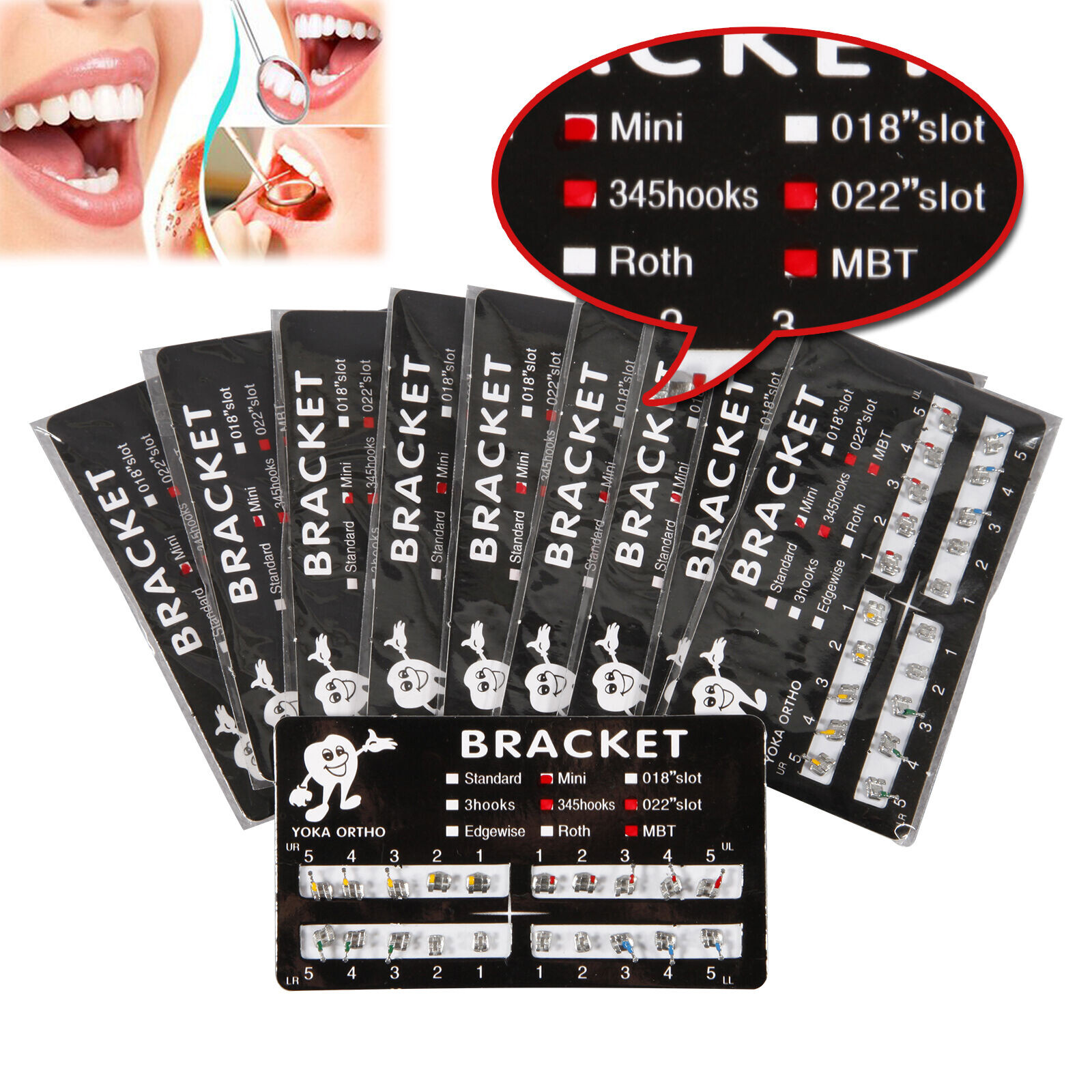 YOKA Dental Ortho Metal Brackets Braces Mini/Standard Roth/MBT 022/018 3/345 H